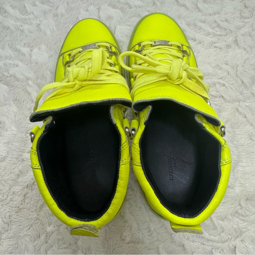 Balenciaga Arena Leather High Neon Sneakers Yellow 433296 Size 38 - Picture 9 of 12